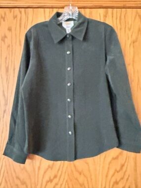 Talbots Dark Green Button-Front Shirt Jacket